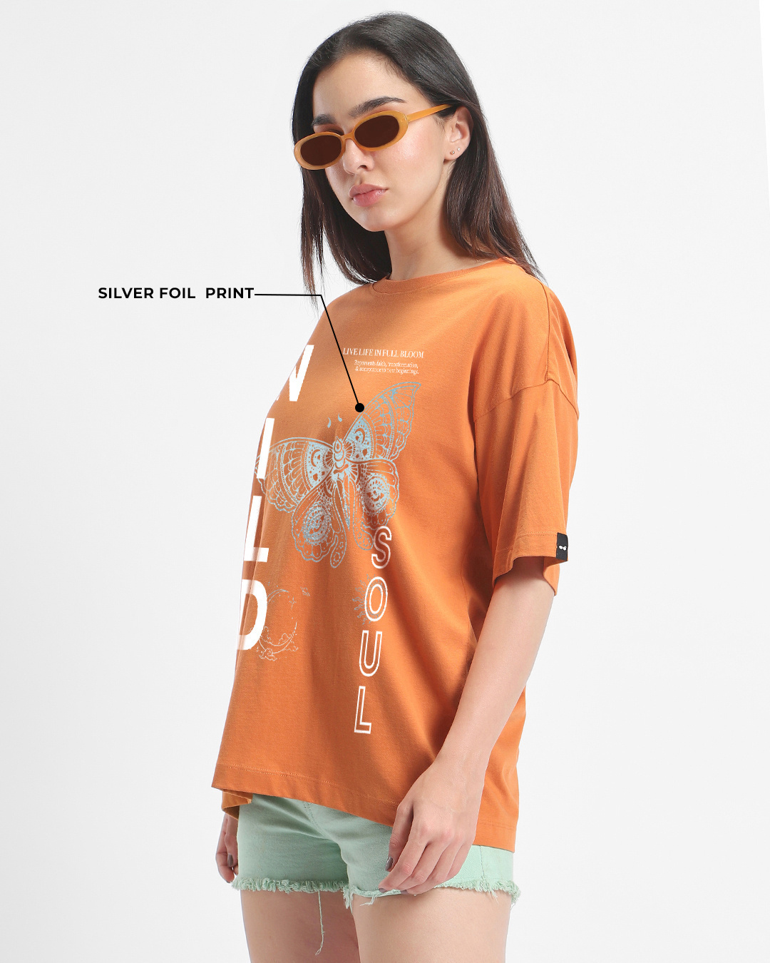 Shop Women's Orange Wild Soul Graphic Printed Oversized T-shirt-Back