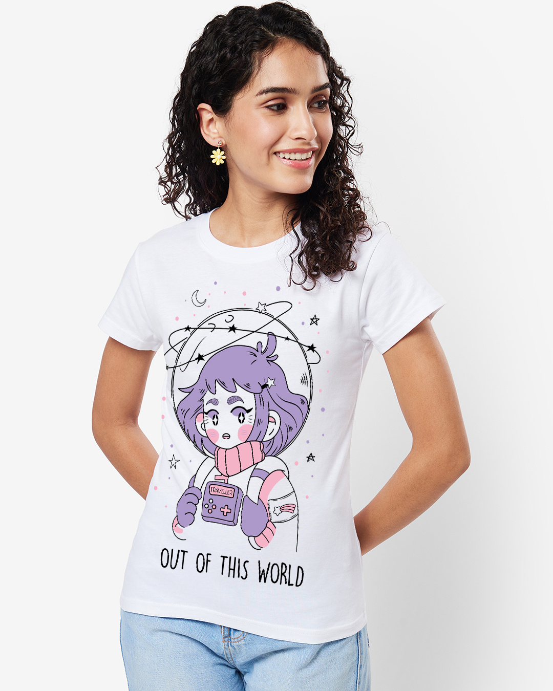 Shop Women's White Out of this World Graphic Printed T-shirt-Back