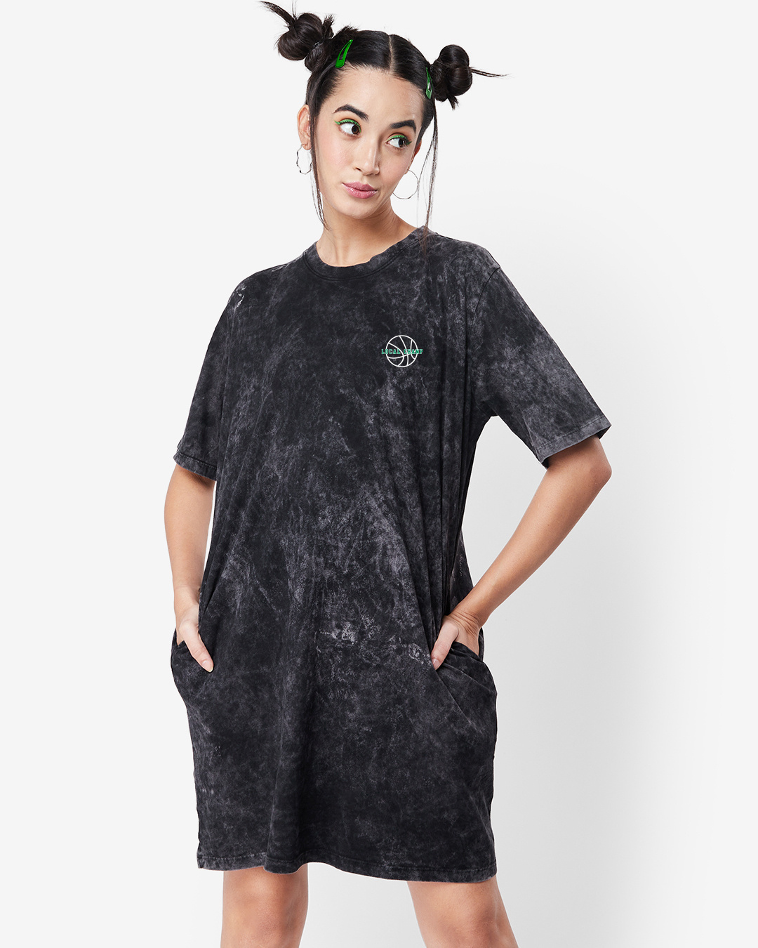 Shop Women's Acid Wash Premium Typography Oversized T-shirt Dress-Back