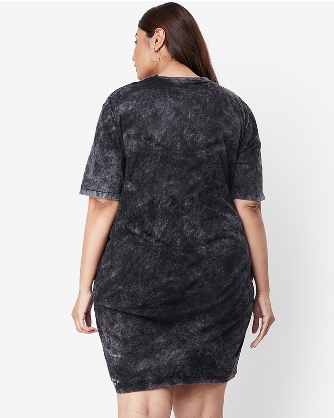 Shop Women's Black AOP Drop Shoulder Oversized T-shirt Dress-Back