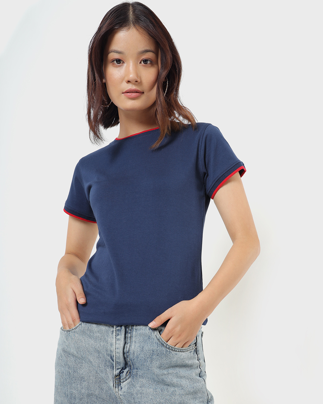 Buy Women's Pageant Blue Varsity Half Sleeve Round Neck T-shirt Online ...
