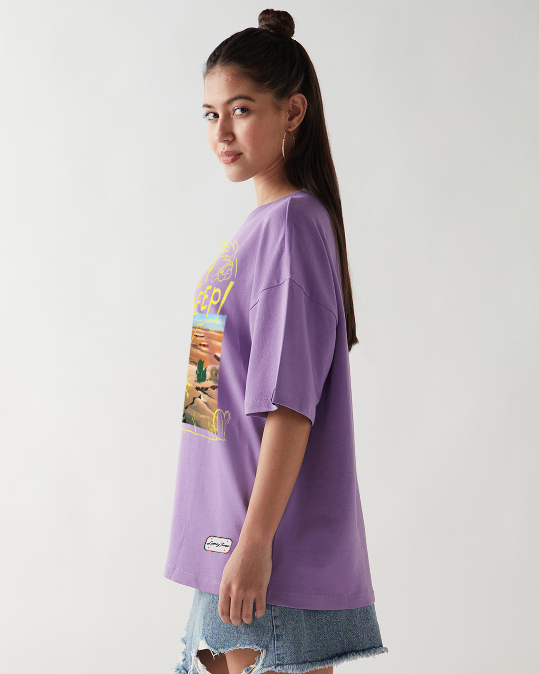 Shop Women's Paisley Purple Beep Beep Graphic Printed Oversized T-shirt-Back