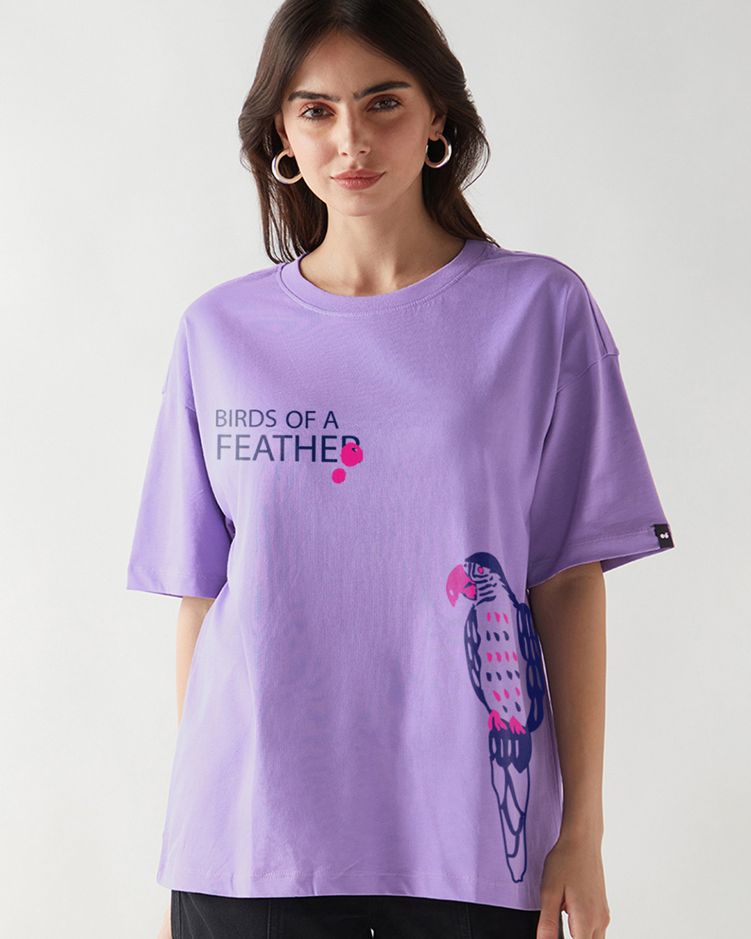 Shop Women's Paisley Purple Birds Of a Feather Graphic Printed Oversized T-shirt-Back