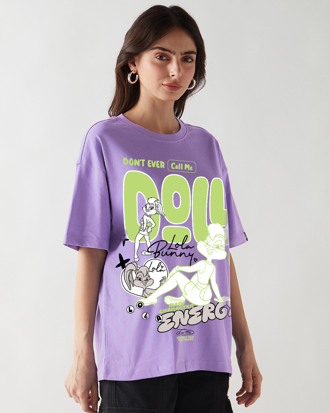 Shop Women's Paisley Purple Don't Ever Call Me Doll Graphic Printed Oversized T-shirt-Back