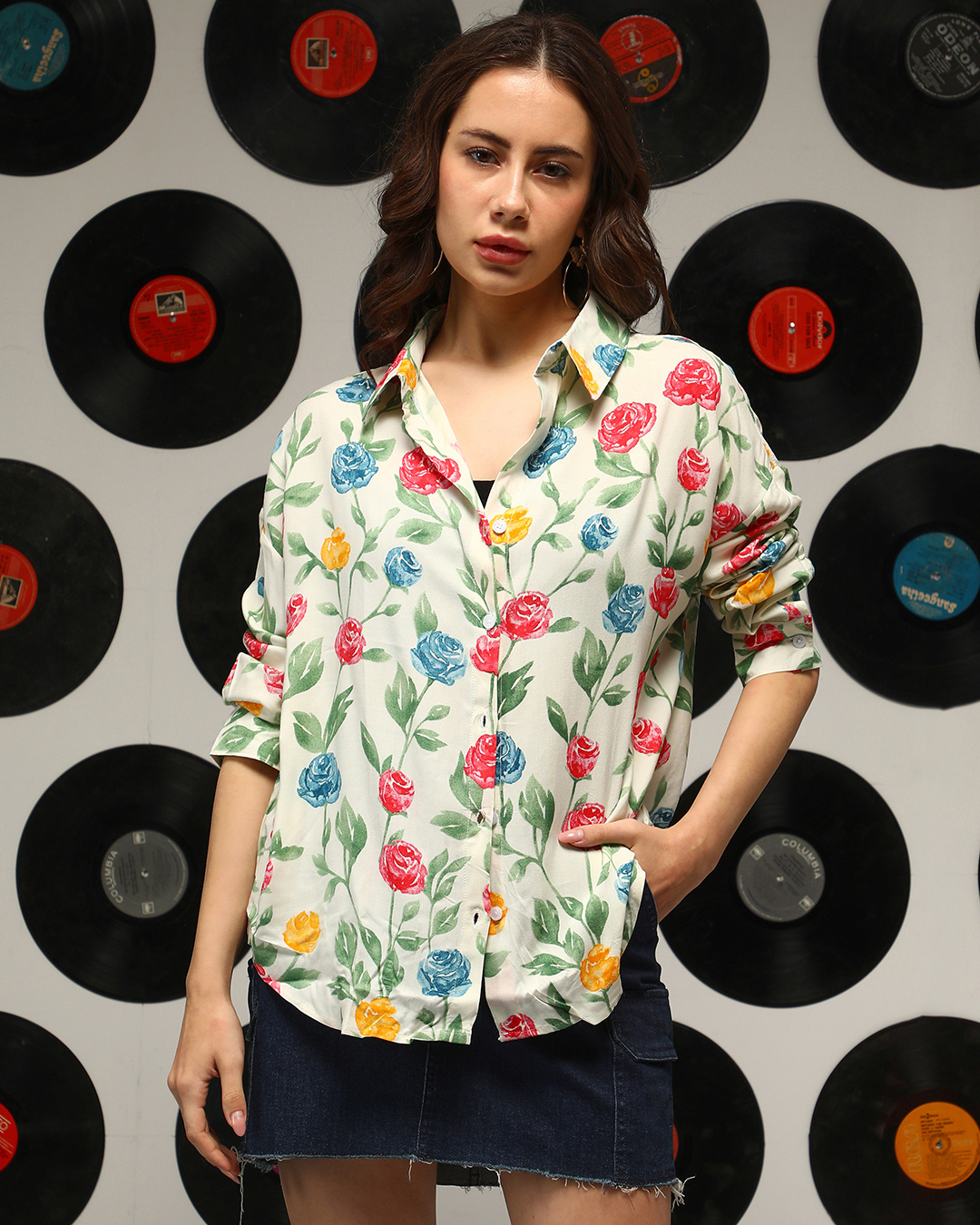 Yellow Floral Printed Rayon A-Line Shirts Style Top
