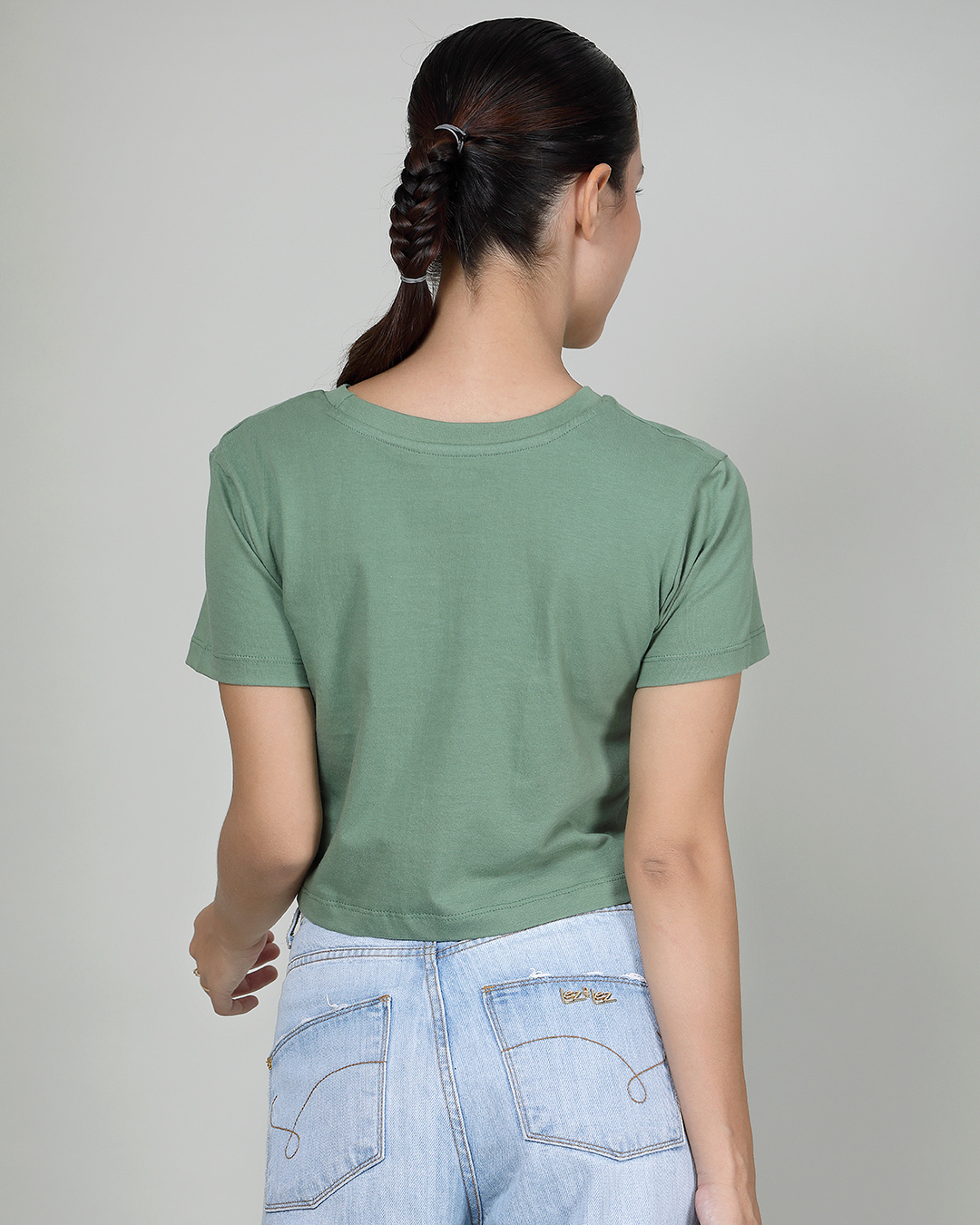 Shop Women's Pastel Green No Probllama Graphic Printed Short Top-Back