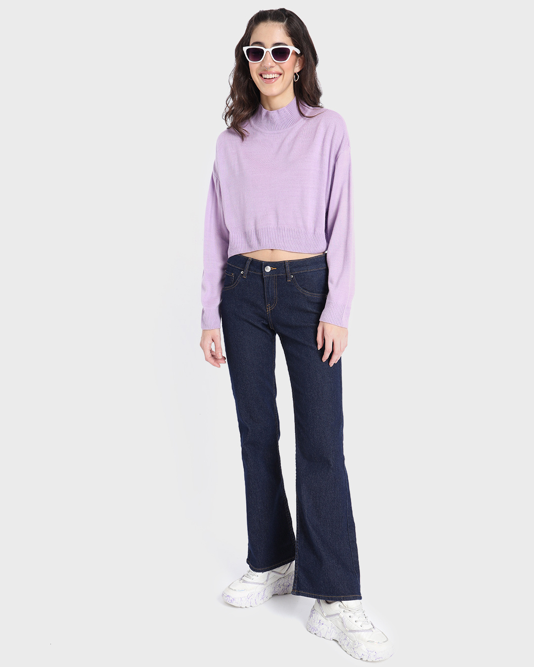 Buy Women's Pastel Lilac High Neck Oversized Crop Sweater Online at Bewakoof