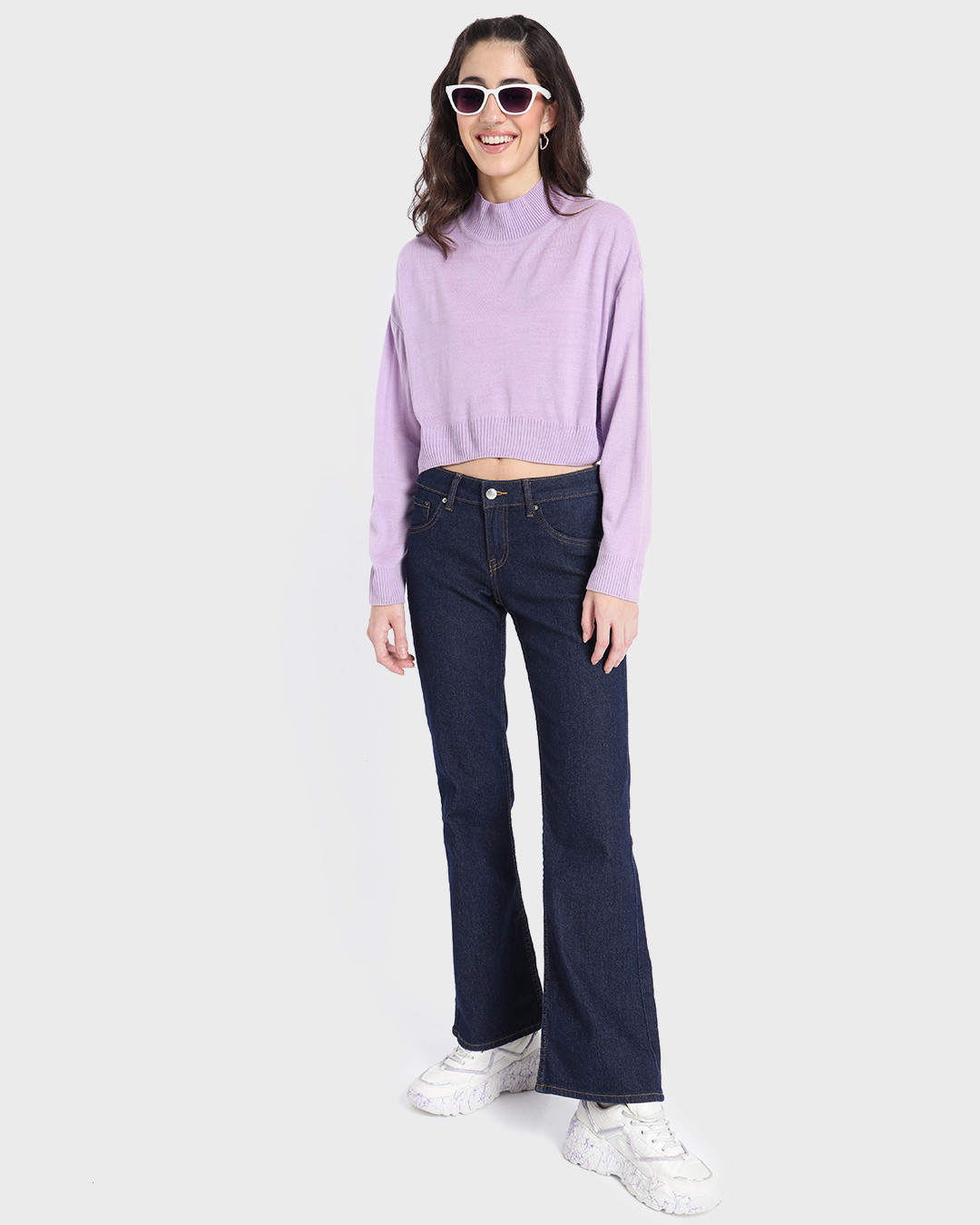 Buy Women's Pastel Lilac High Neck Oversized Crop Sweater Online