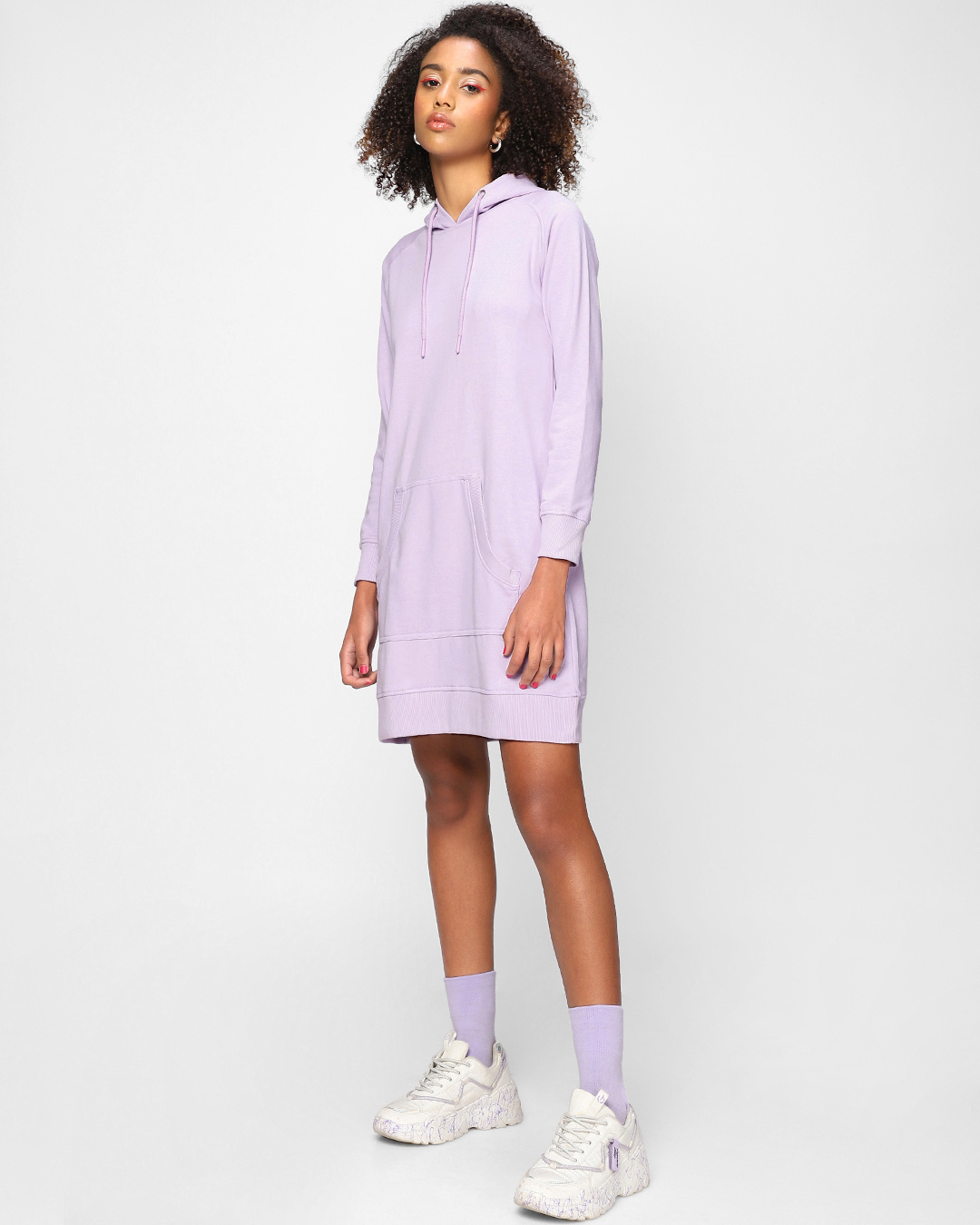 Shop Women's Pastel Lilac Hoodie Dress-Back
