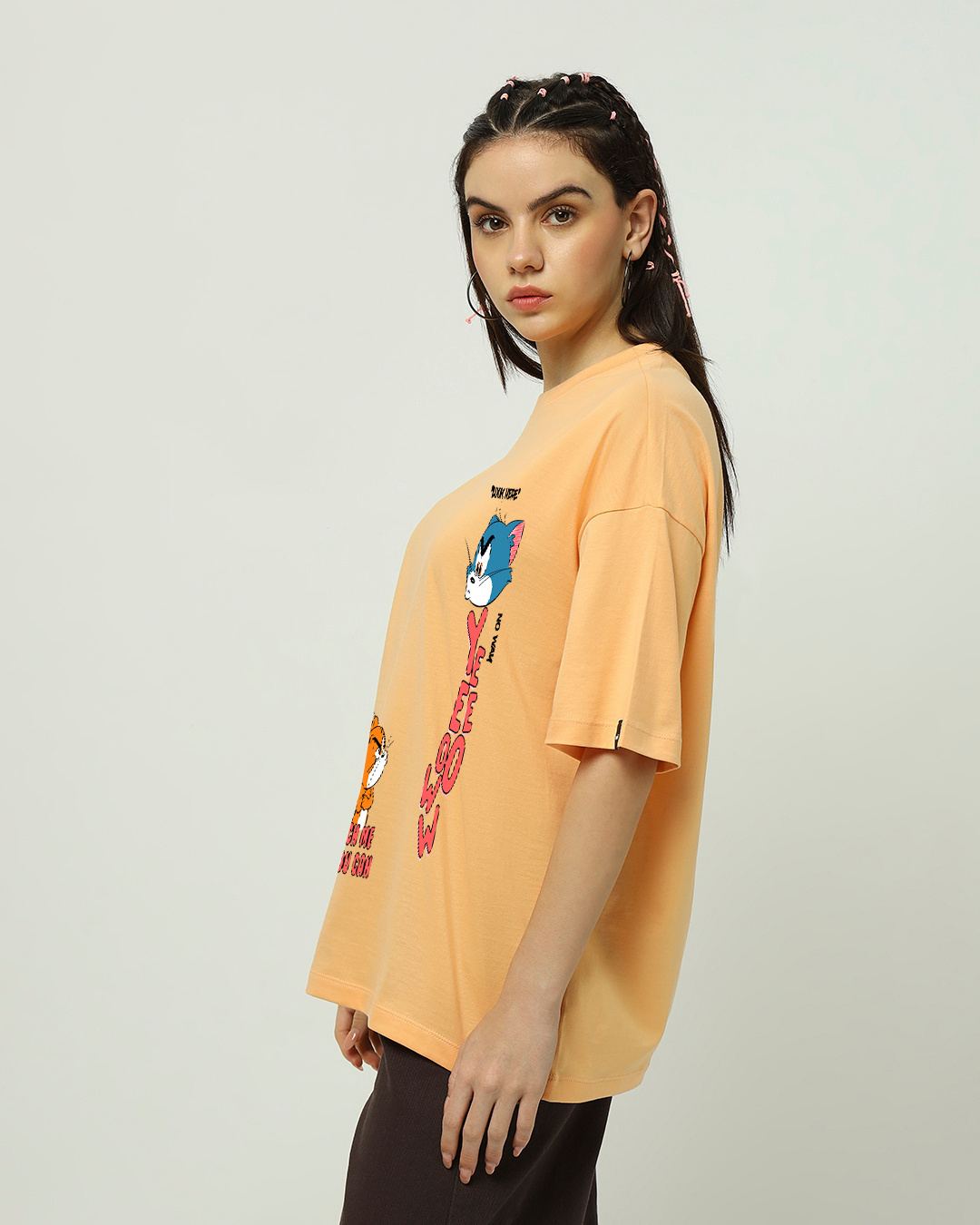 Shop Women's Peach Catch Me Graphic Printed Oversized T-shirt-Back