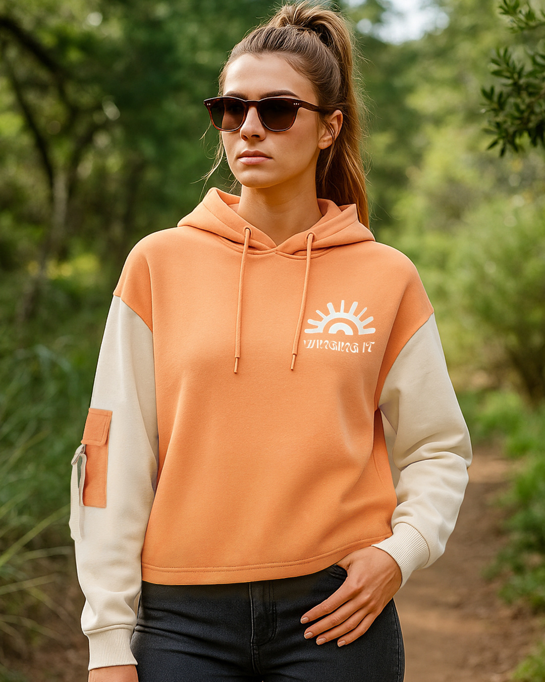 Buy Women's Peach Cobbler & Beige Color Block Oversized Hoodies Online ...