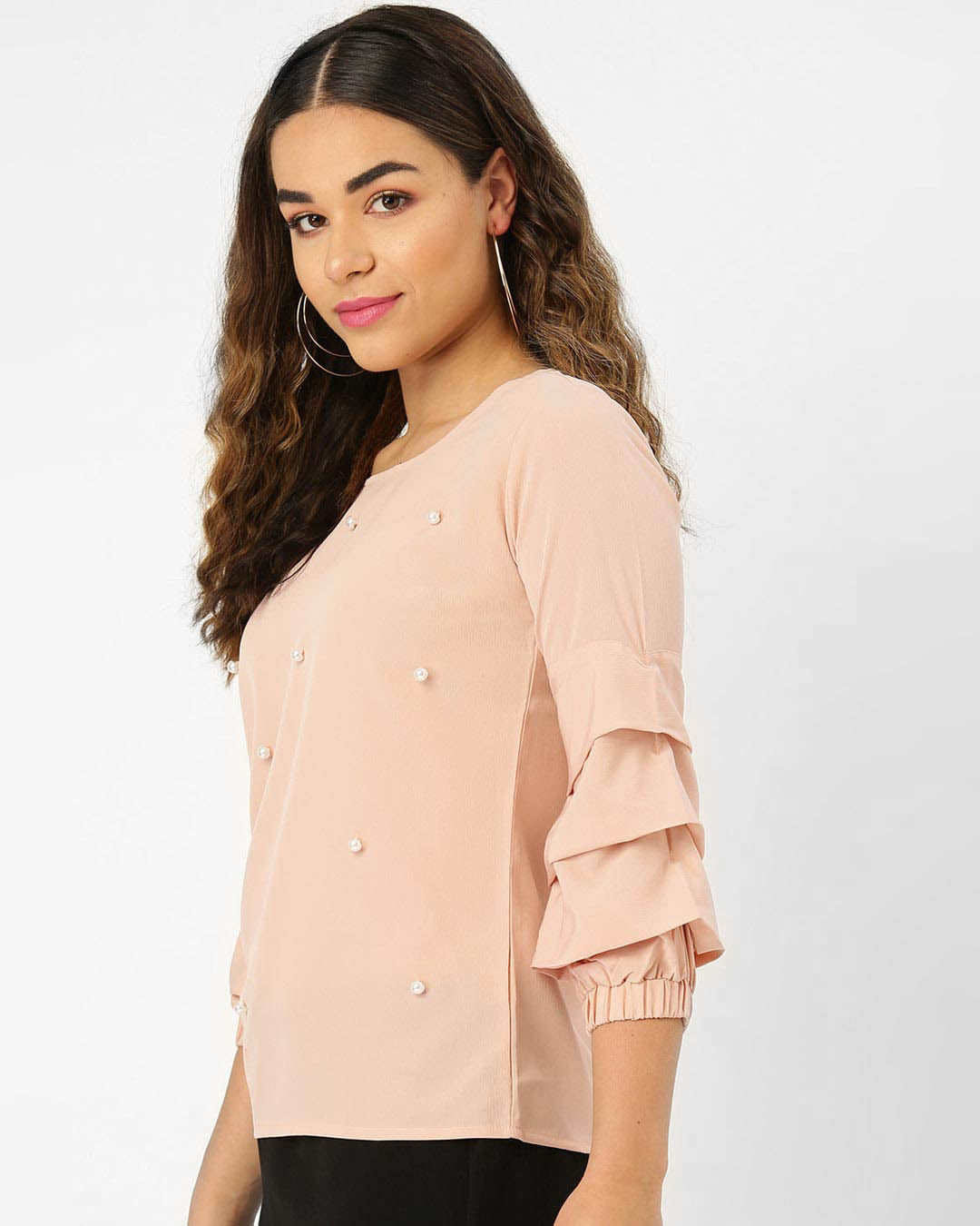 Shop Women's Peach Coloured Embellished Top-Back