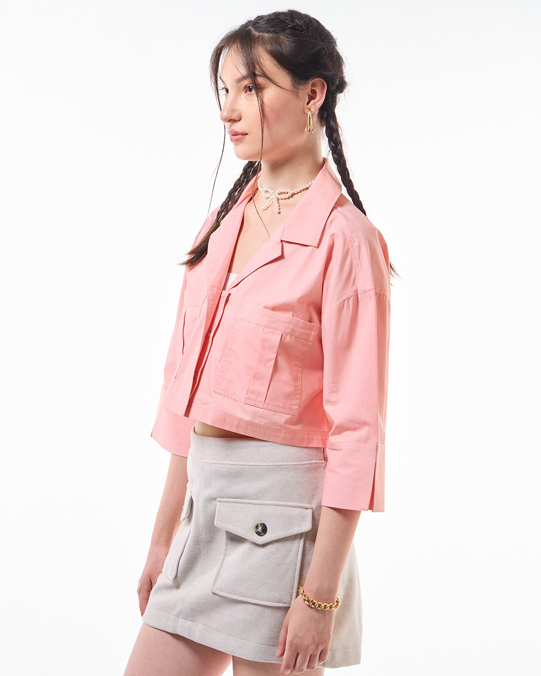 Shop Women's Peach Oversized Cargo Crop Shirt-Back