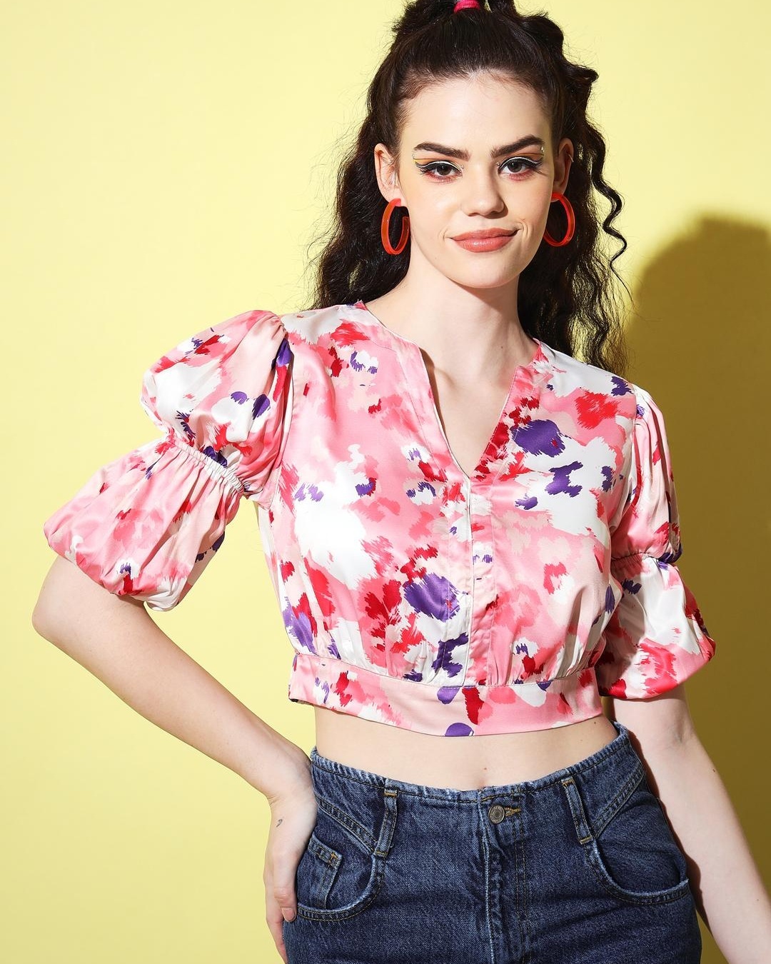 Buy Women's Pink Abstract Printed Crop Top Online At Bewakoof