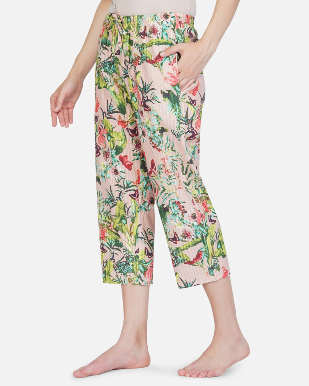 Shop Women's Pink All Over Floral Printed Cotton Capris-Back