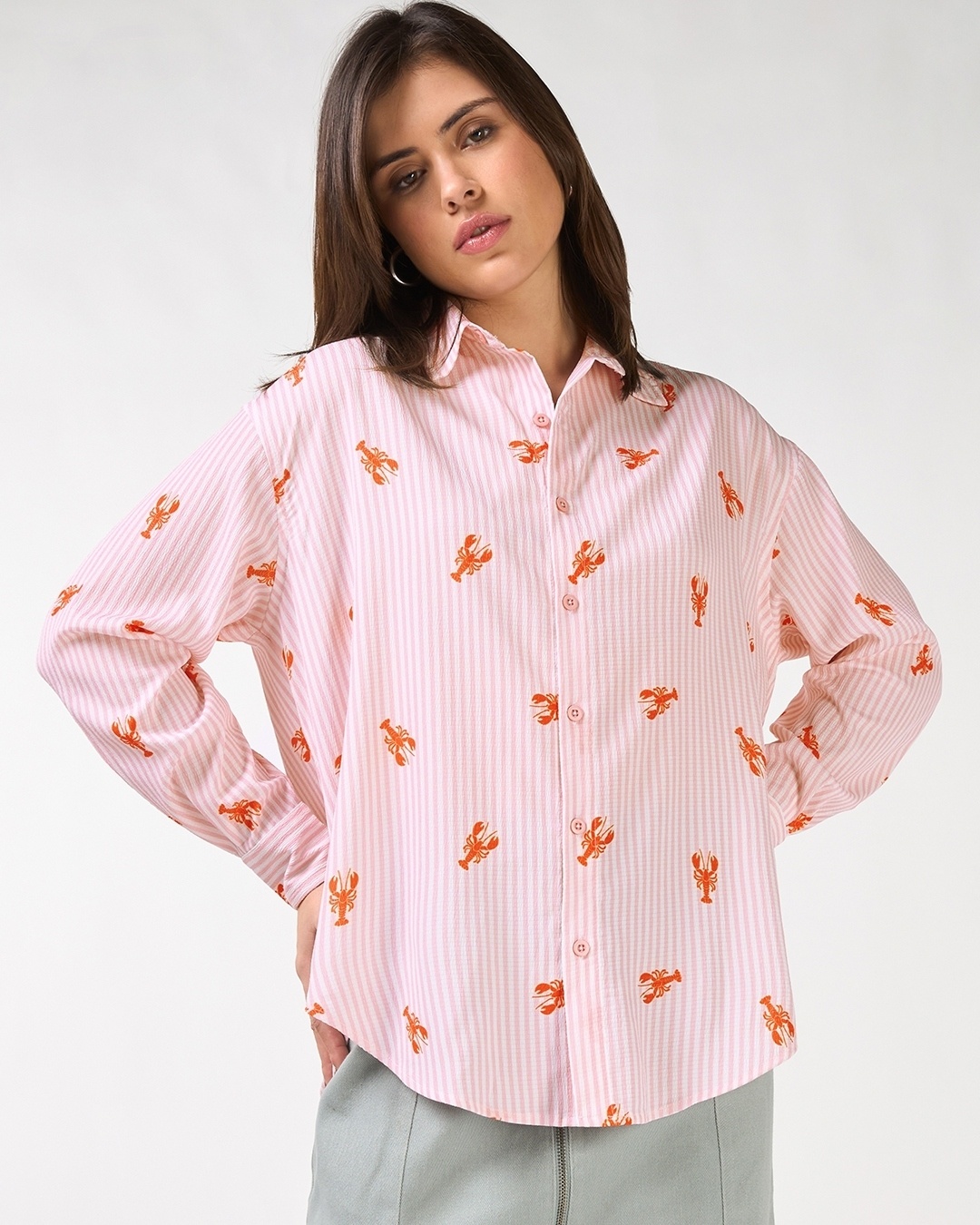Shop Women's Pink All Over Printed Oversized Shirt-Back