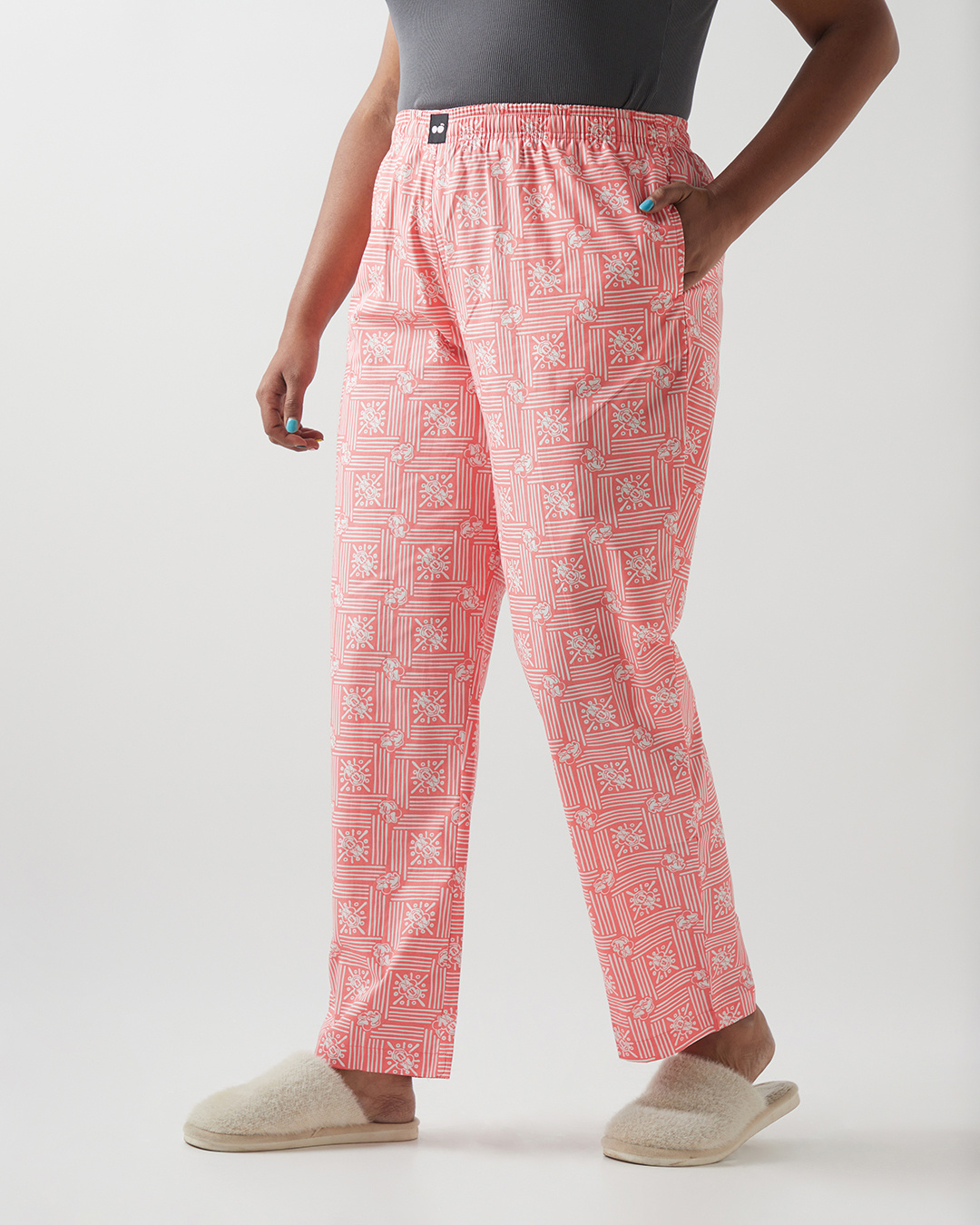 Shop Women's Pink All Over Printed Plus Size Pyjamas-Back