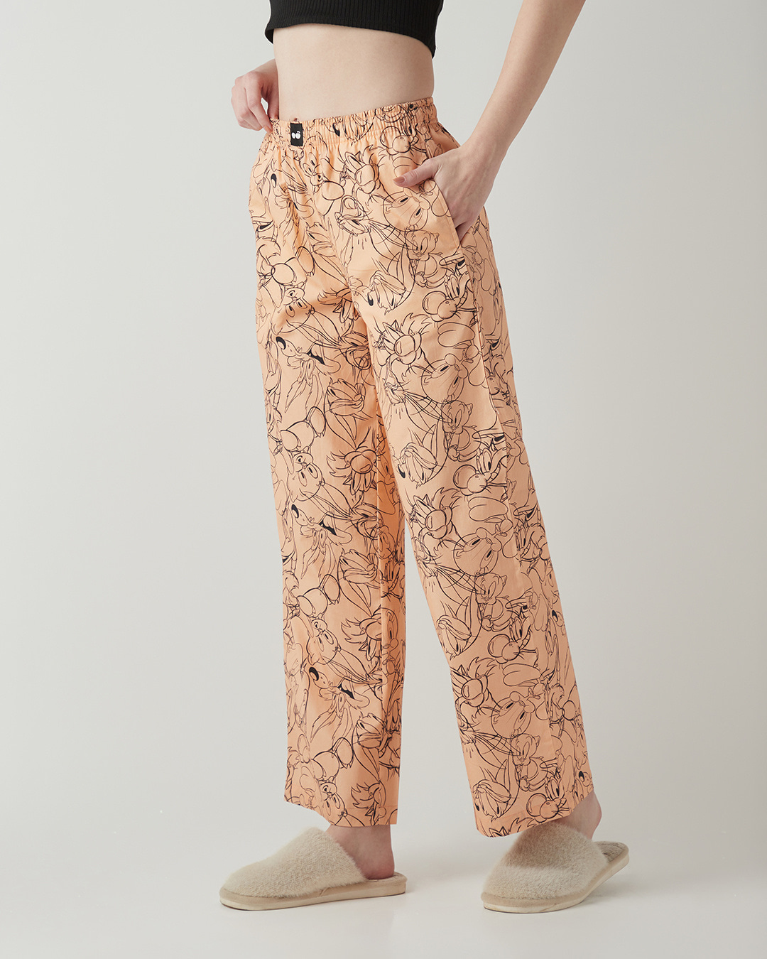 Shop Women's Peach All Over Printed Wide Leg Pyjamas-Back