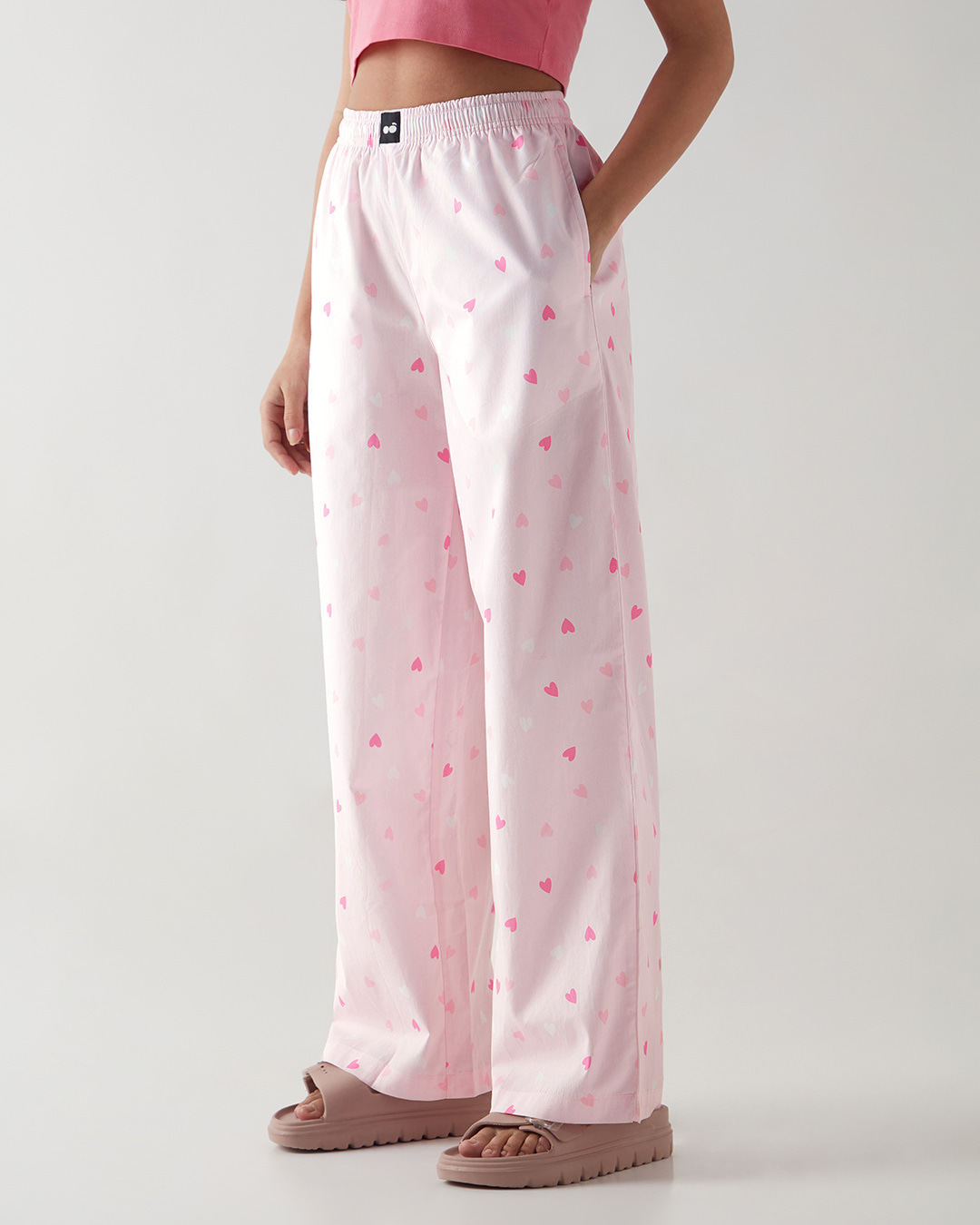 Shop Women's Pink All Over Printed Wide Leg Pyjamas-Back