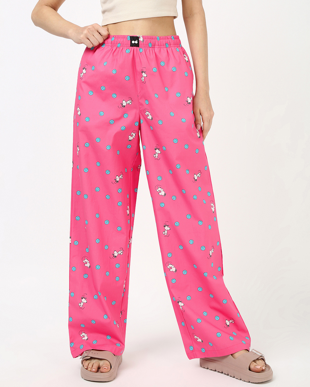 Shop Women's Pink All Over Printed Wide Leg Pyjamas-Back