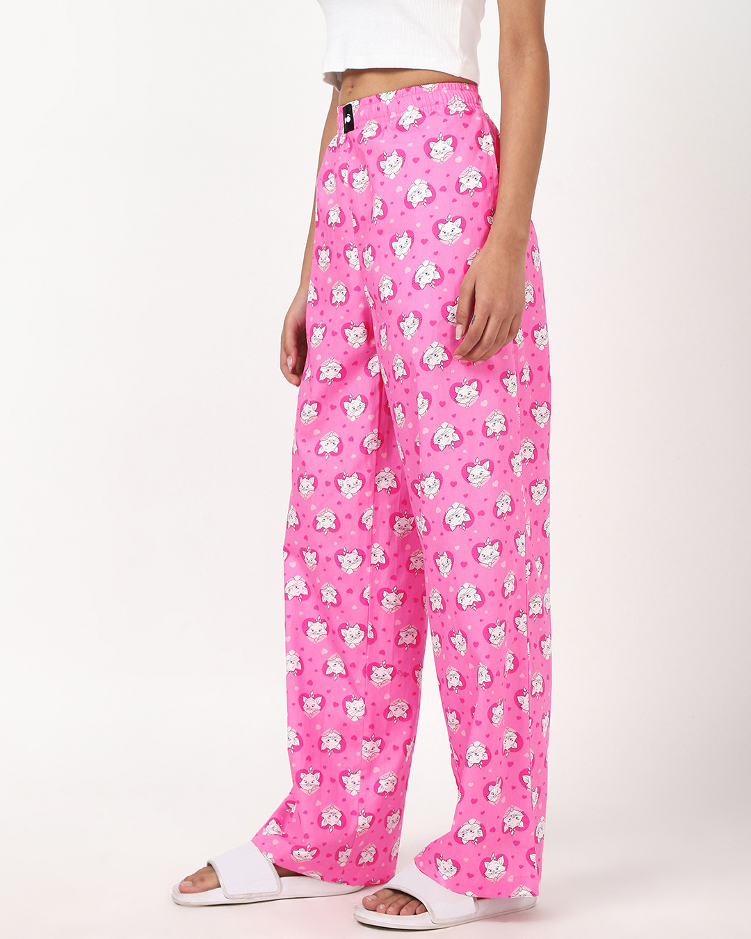 Shop Women's Pink All Over Printed Wide Leg Pyjamas-Back