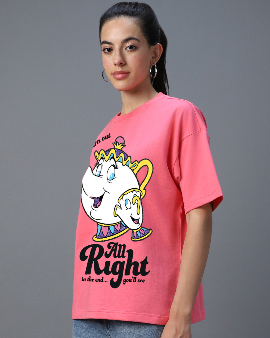 Shop Women's Pink All Right Graphic Printed Oversized T-shirt-Back