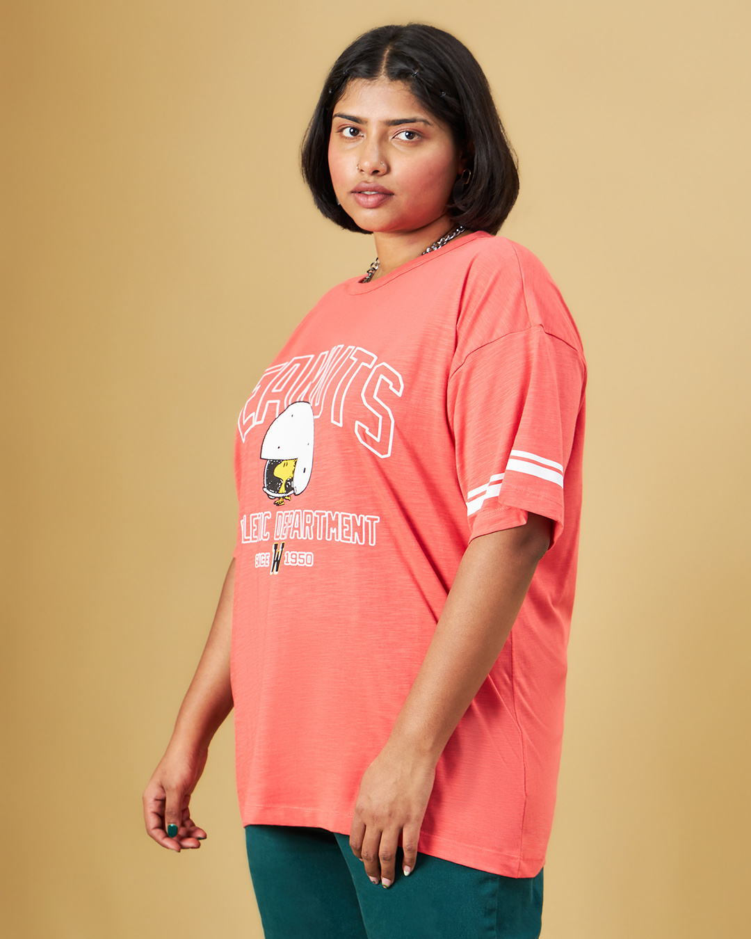 Shop Women's Deep Sea Coral Athletic Graphic Printed Oversized Plus Size T-shirt-Back