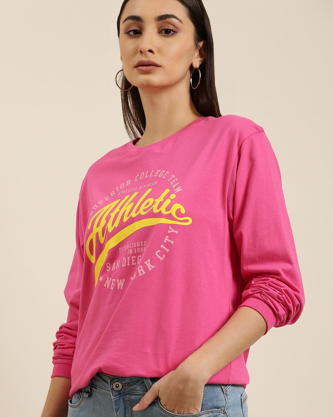 Shop Women's Pink Athletic Typography Oversized T-shirt-Back