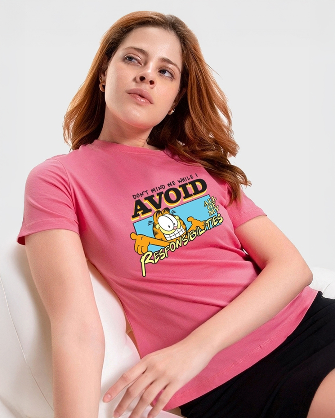 Shop Women's Pink Avoiding Responsibilities Graphic Printed T-shirt-Back