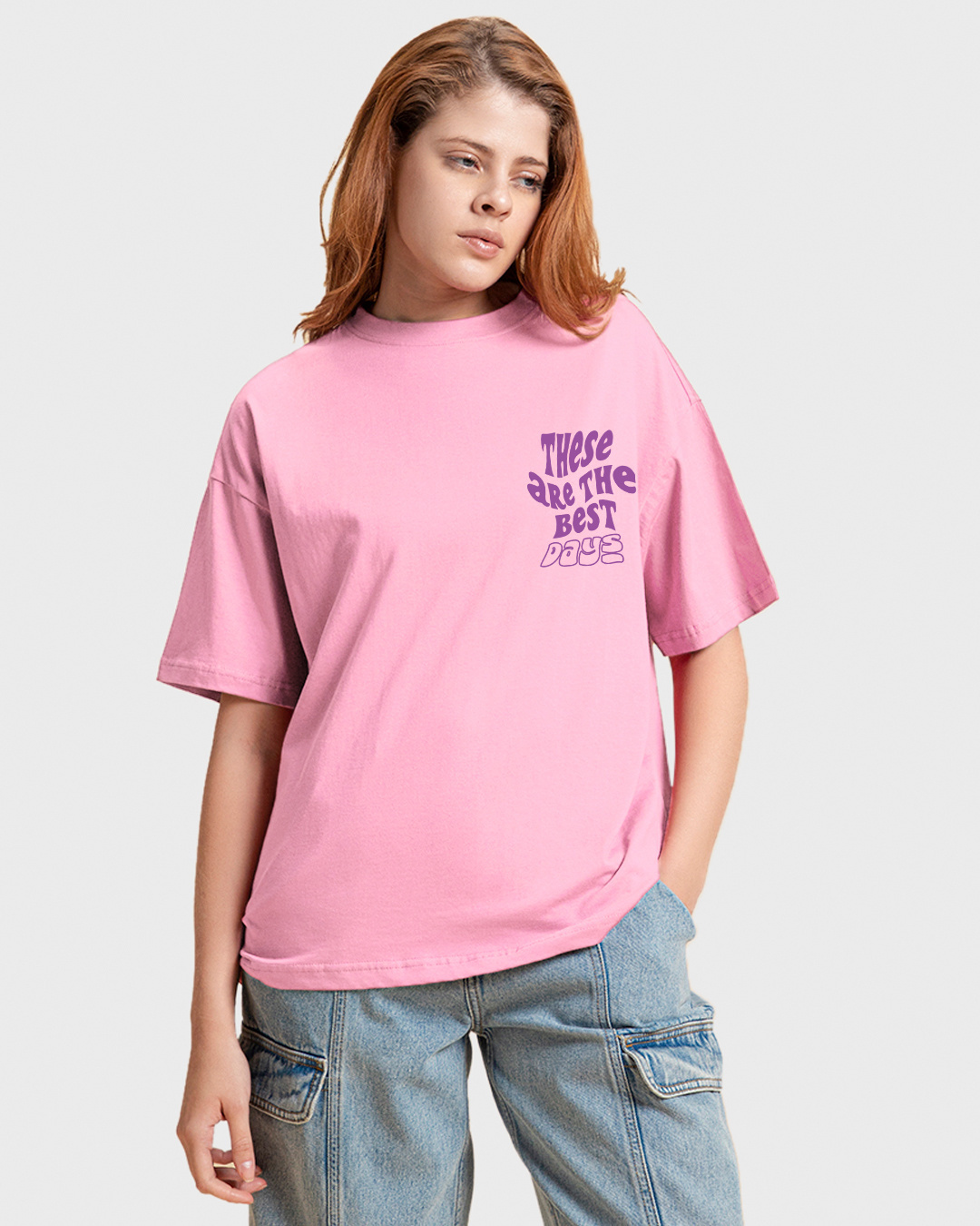 Shop Women's Pink Best Buds Graphic Printed Oversized T-shirt-Back