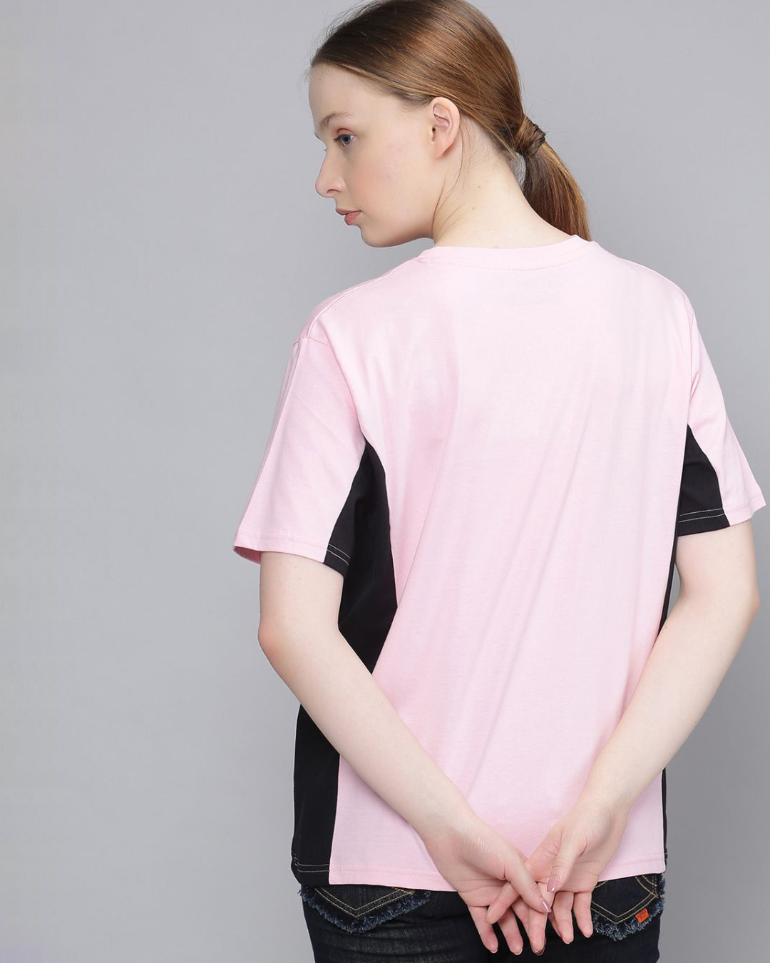 Shop Women's Pink & Black Colourblocked T-Shirt-Back
