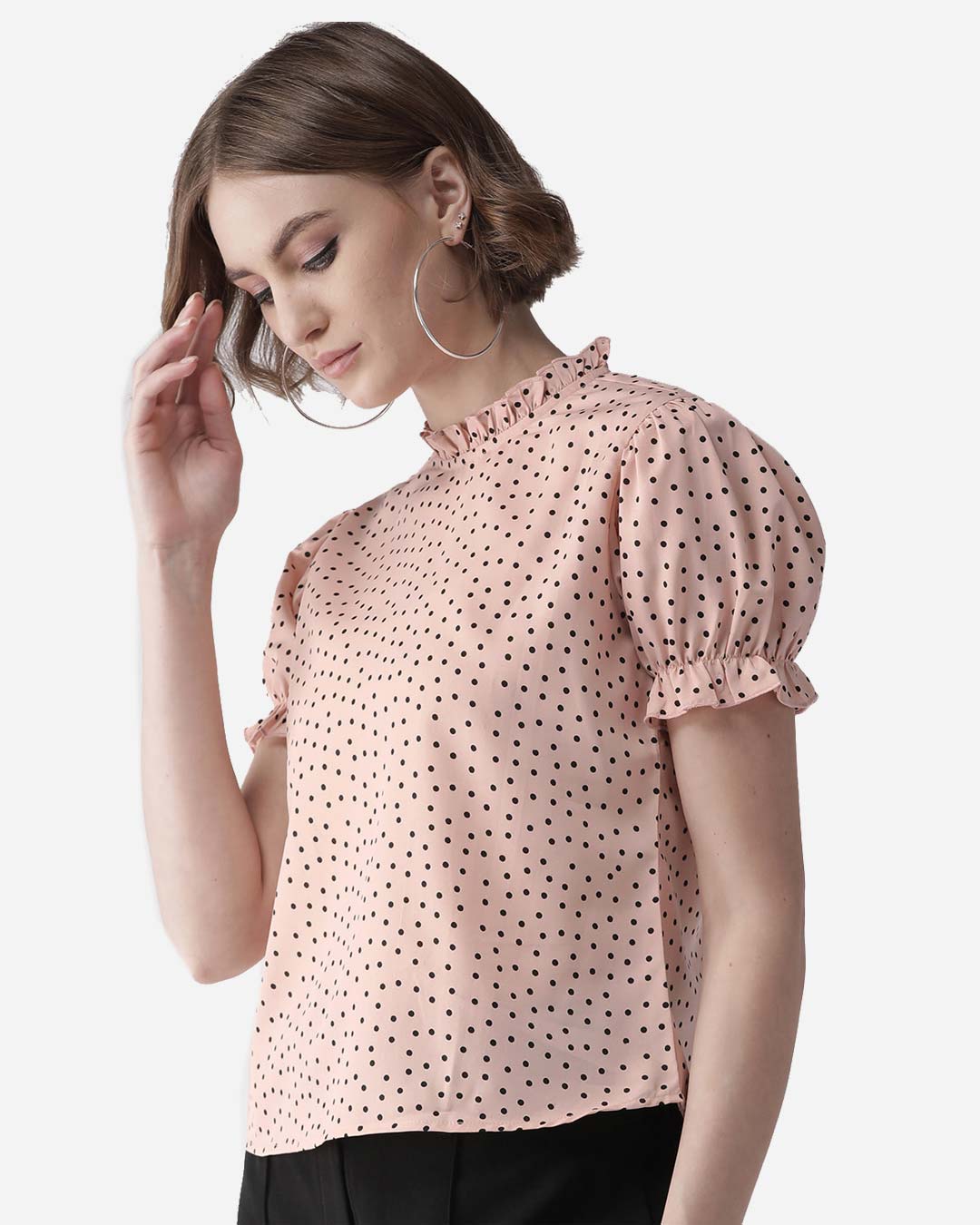 Shop Women's Pink & Black Polka Dot Print Top-Back