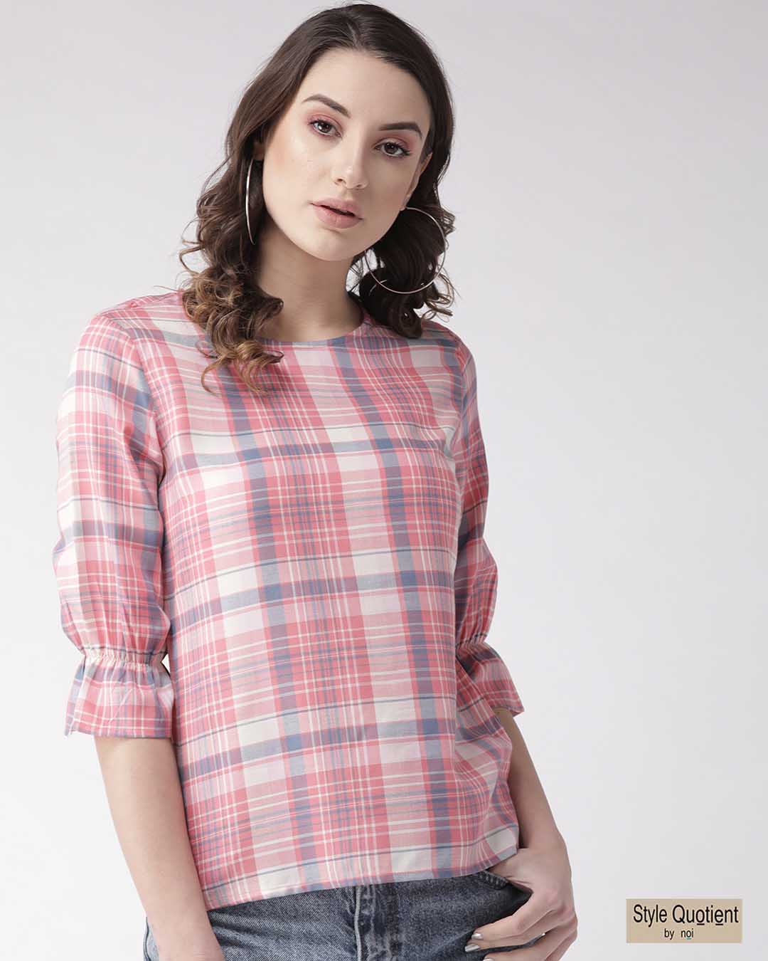 Buy Womens Pink And Blue Checked Top For Women Pink Online At Bewakoof