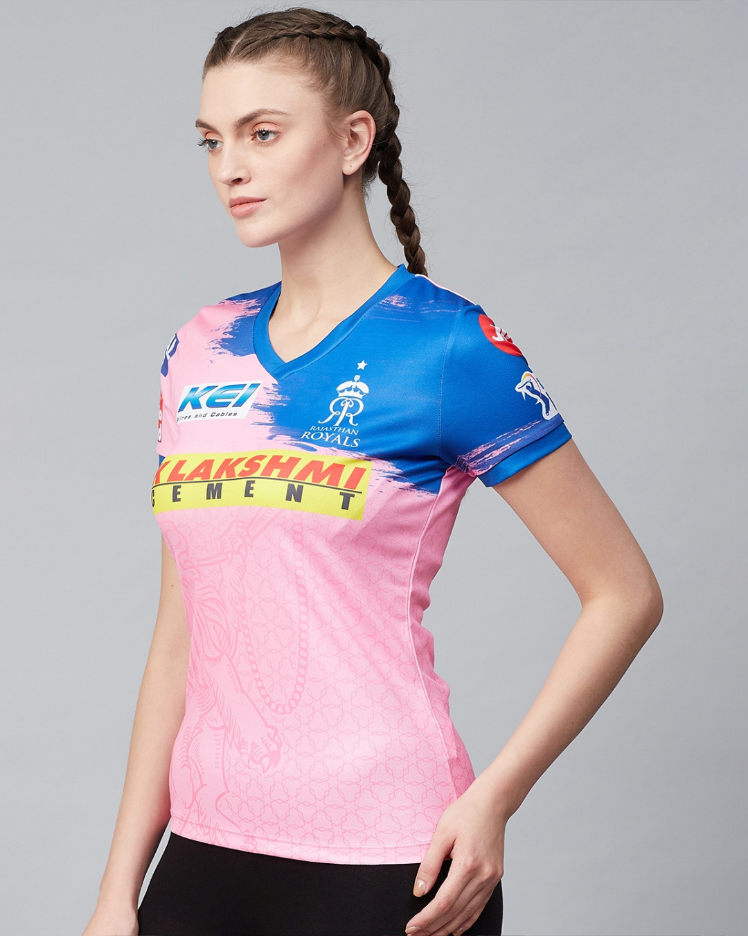 Shop Women's Pink & Blue Rajasthan Royals Color Block Slim Fit T-shirt-Back