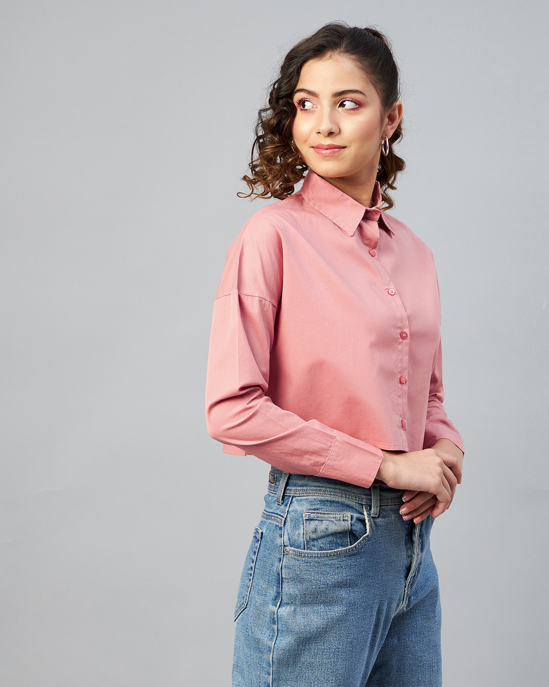 Shop Women's Pink Boxy Fit Crop Shirt-Back