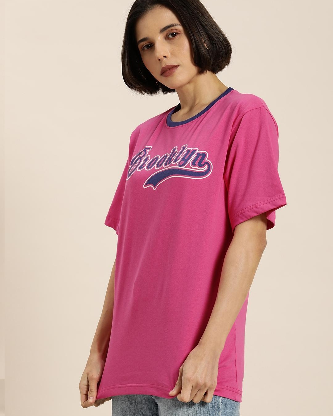 Shop Women's Pink Brooklyn Typography Oversized T-shirt-Back