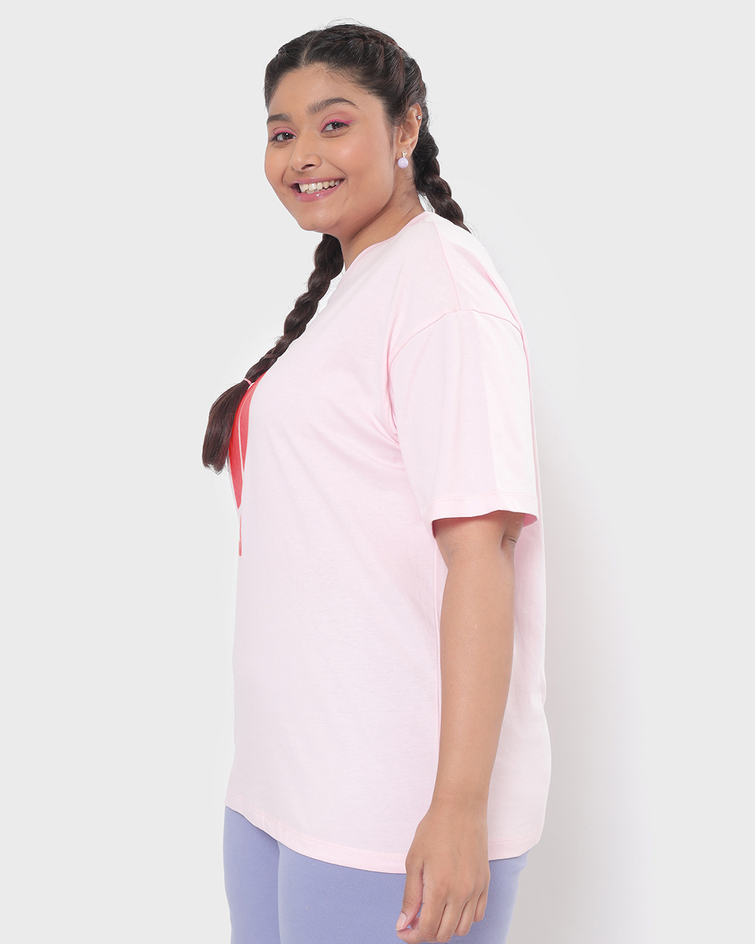 Shop Women's Pink BTS Logo Typography Plus Size Oversized T-shirt-Back