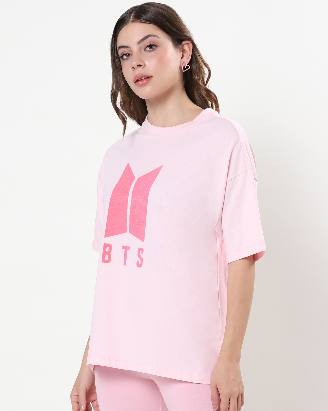 Shop Women's Pink BTS Typography Oversized T-shirt-Back