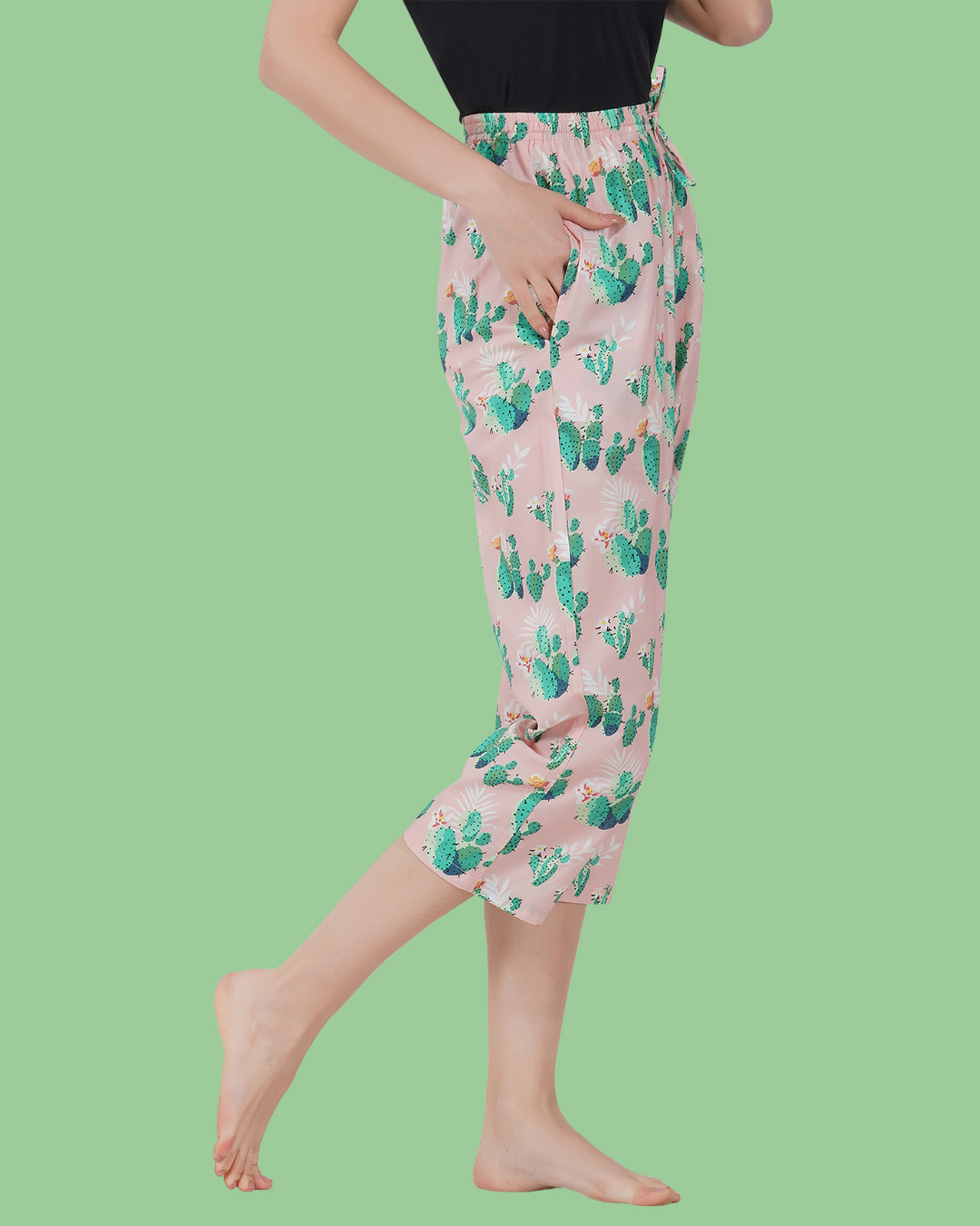 Shop Women's Pink Cactus All Over Printed Capris-Back