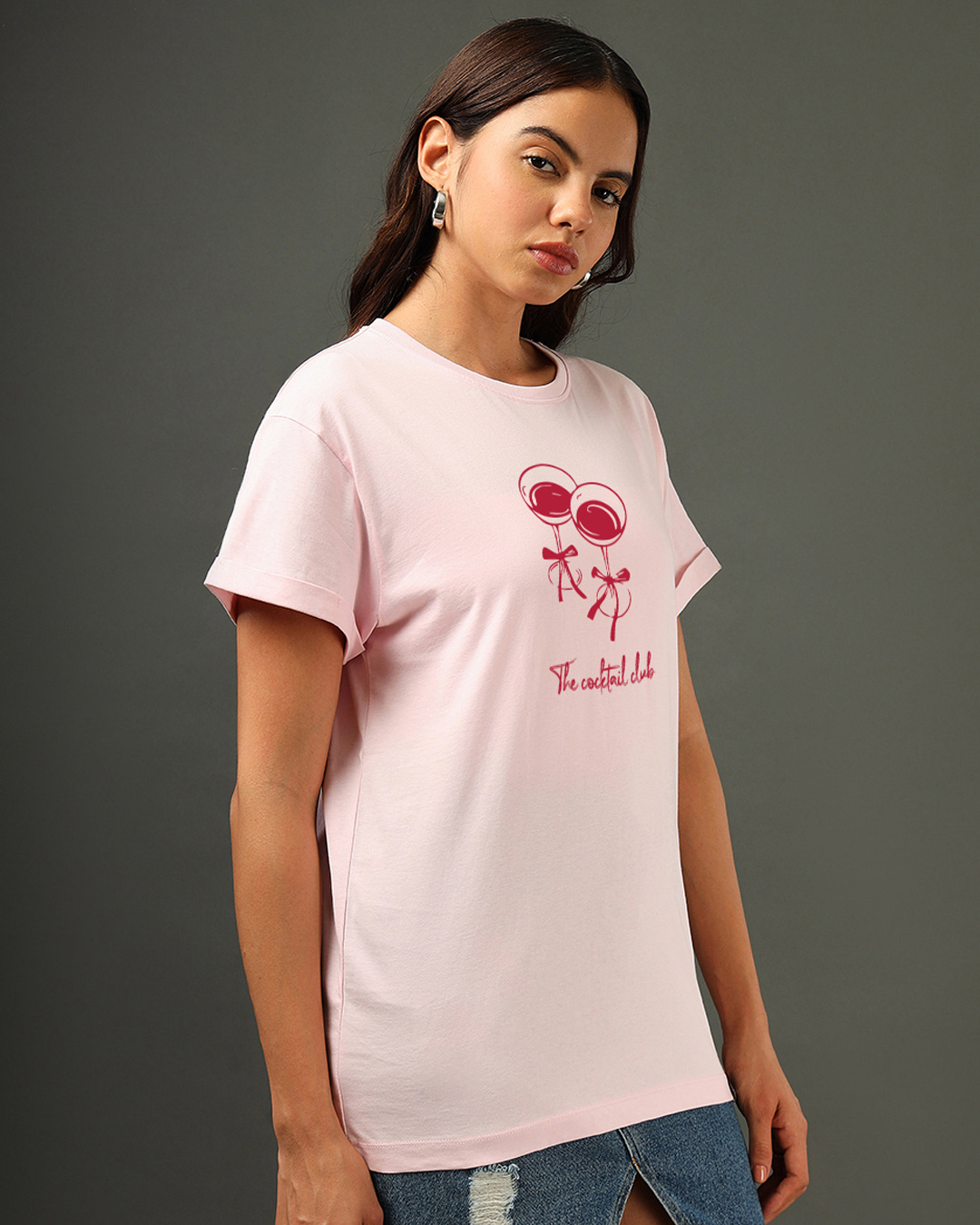 Shop Women's Pink Cocktail Club Graphic Printed Boyfriend T-shirt-Back