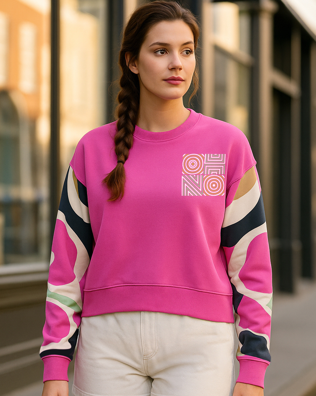 Pink Colorblock Buy Women's Pink Color Block Oversized Sweatshirt Online at Bewakoof