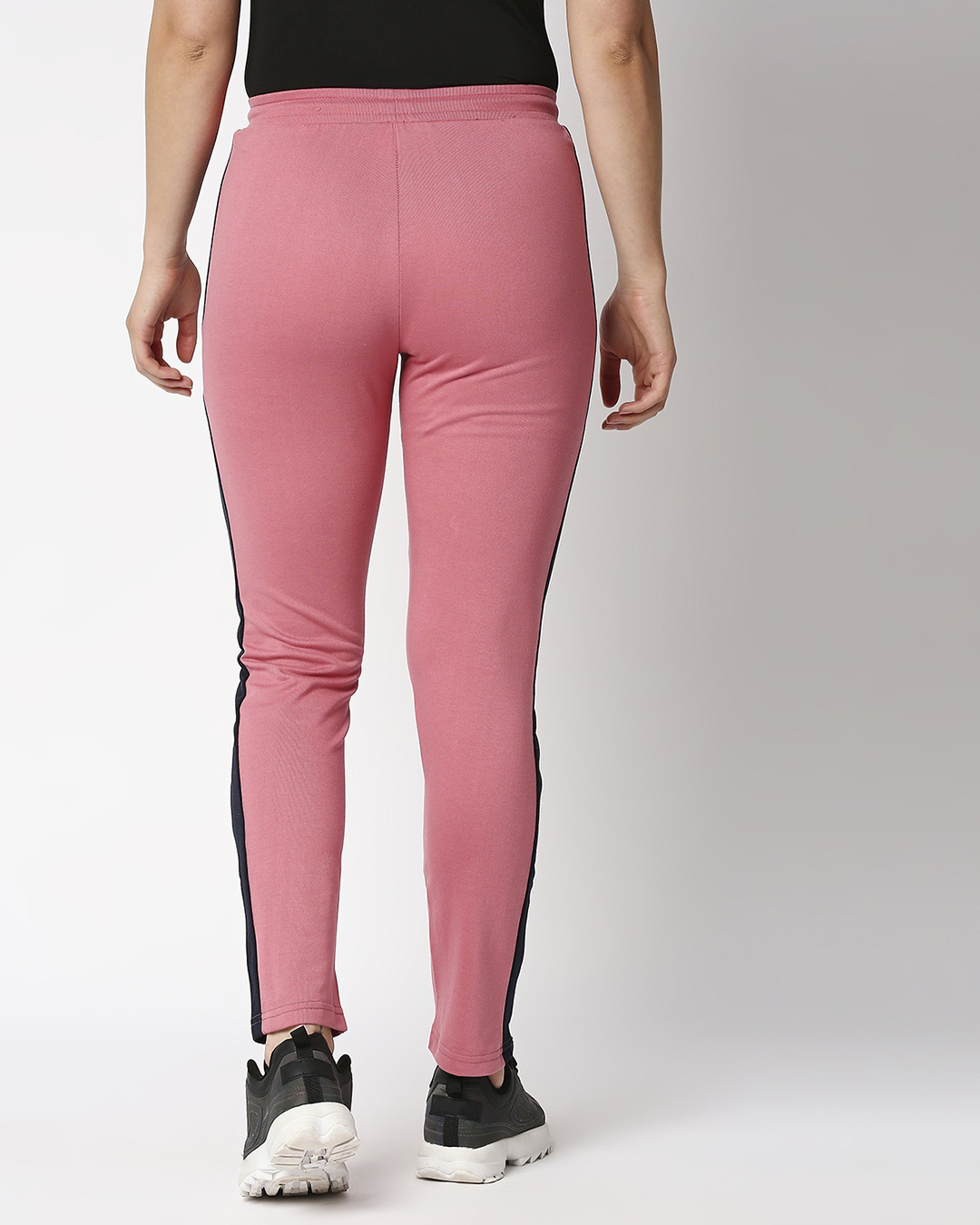 Shop Women's Pink Color Block Slim Fit Track Pants-Back