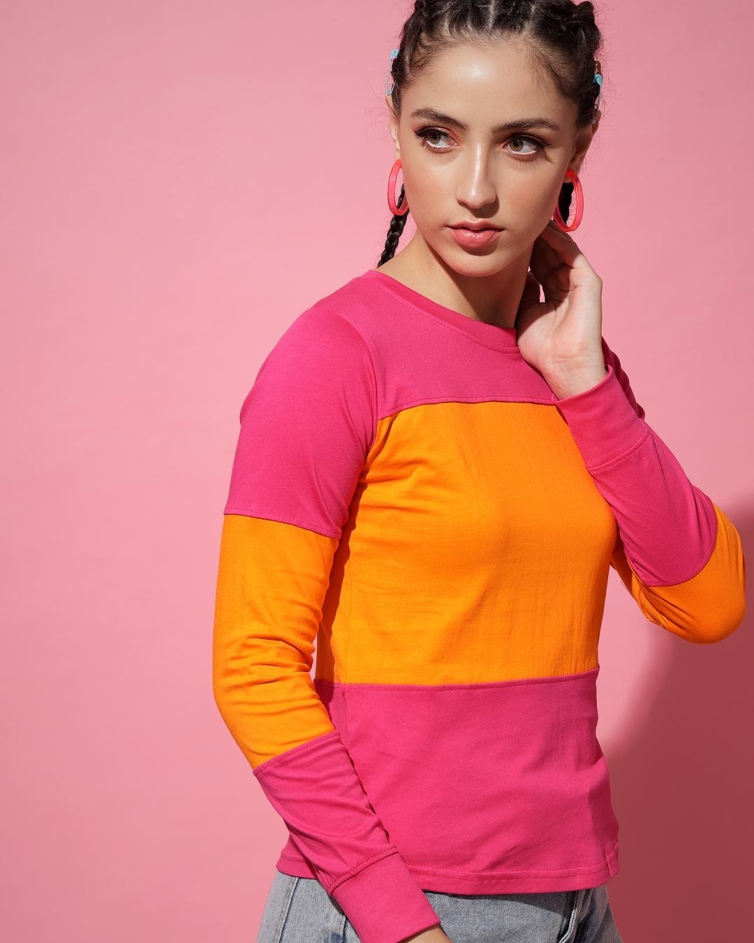 Shop Women's Pink Color Block T-shirt-Back