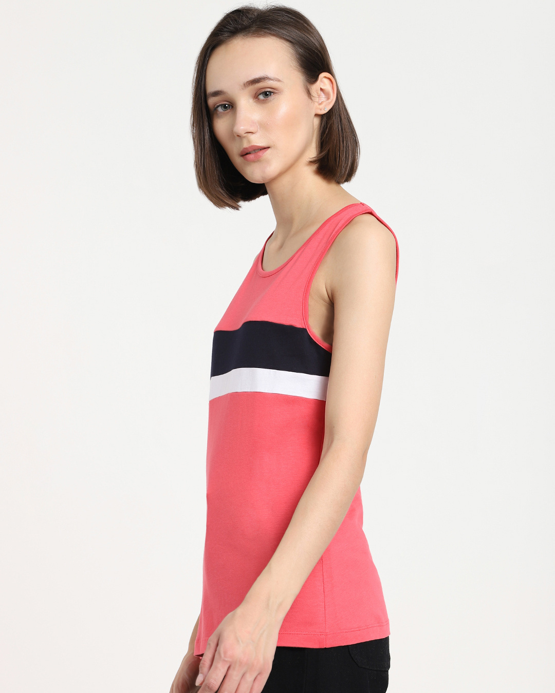 Shop Women's Pink Color Block Slim Fit Tank Top-Back
