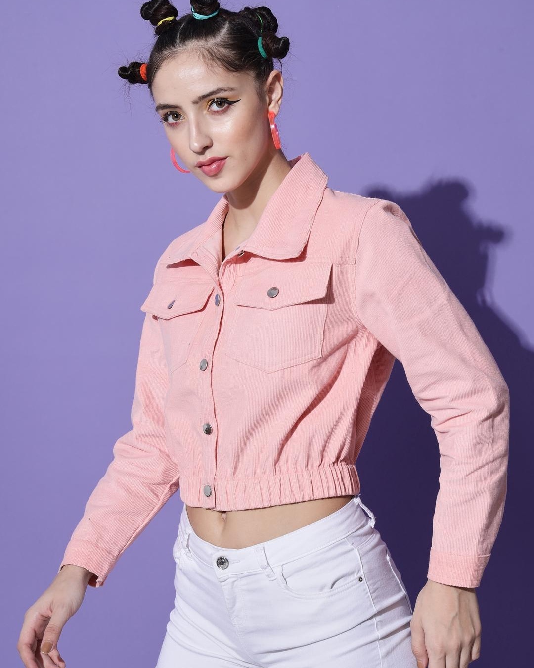 Shop Women's Pink Crop Jacket-Back