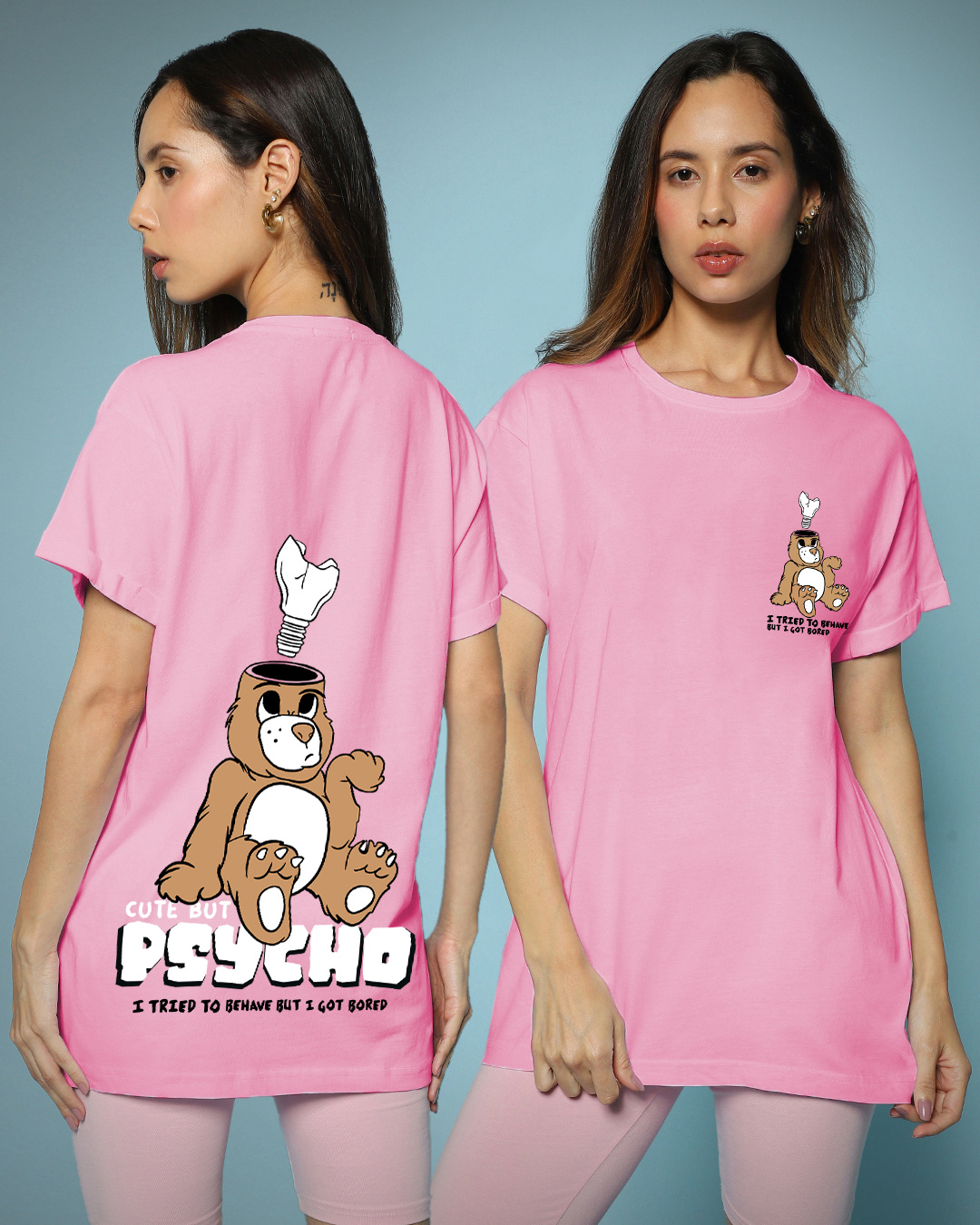 Buy Women's Pink Cute But Psycho Graphic Printed Boyfriend Tshirt Online at Bewakoof