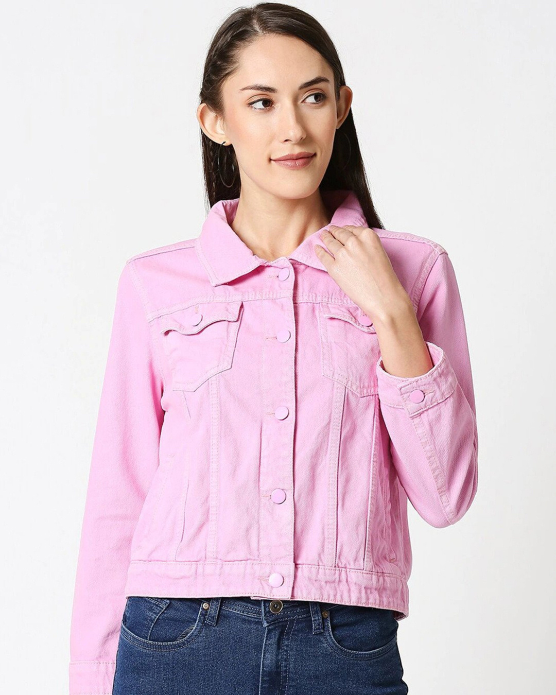 Buy Women's Pink Denim Blend Jacket for Women Pink Online at Bewakoof