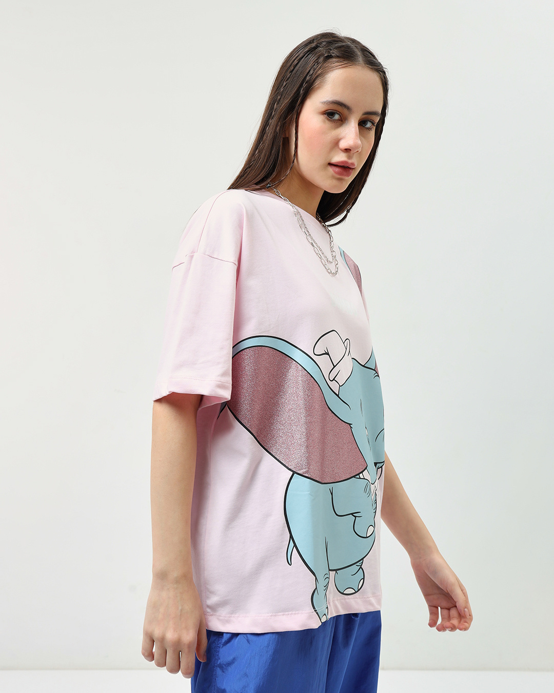 Shop Women's Pink Dumbo Graphic Printed Oversized T-shirt-Back