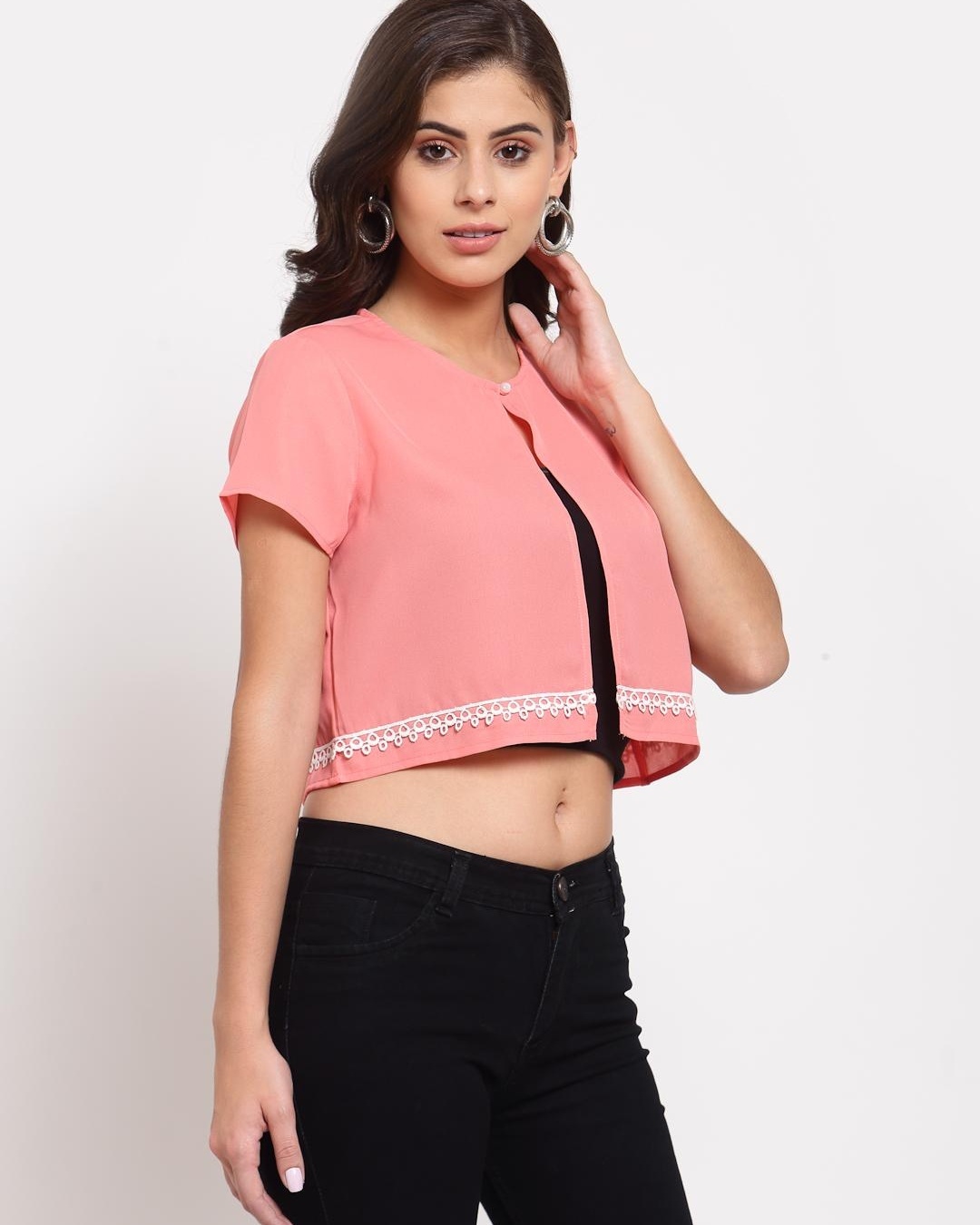 Shop Women's Pink Embroidered Crop Shrug-Back