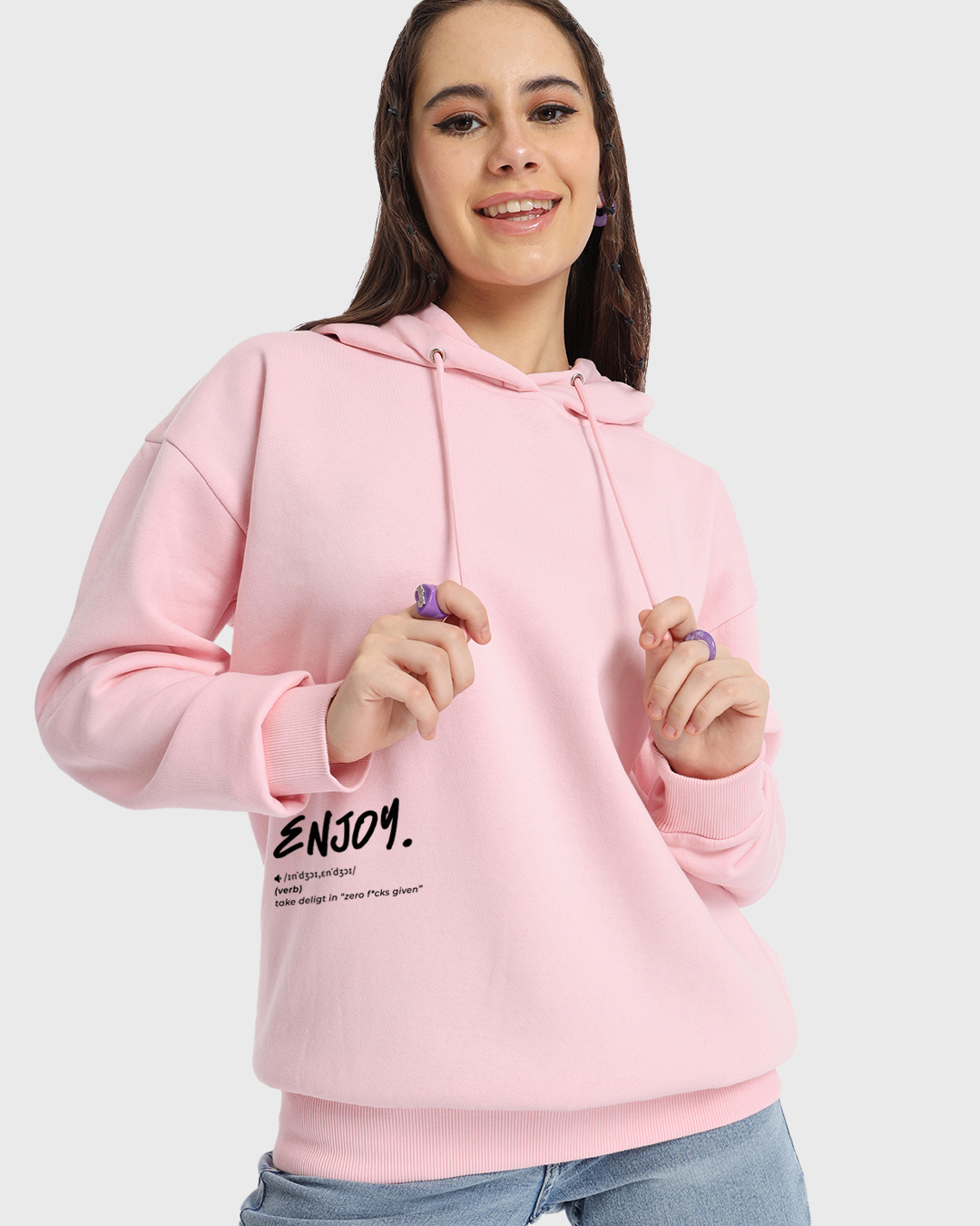 Shop Women's Pink Enjoy Graphic Printed Oversized Hoodie-Back